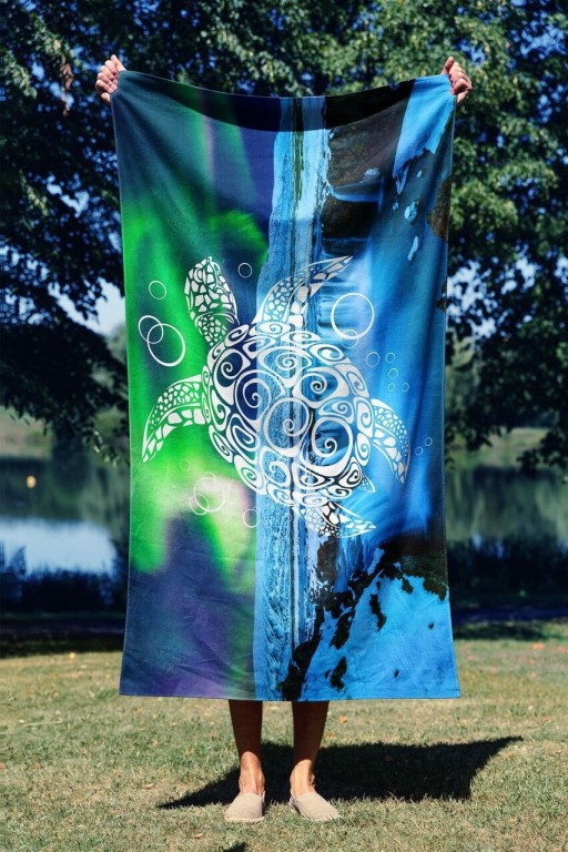Prosop de plaja, Astacura, Blue Turtle 90, 90x150 cm, 70% poliester/30% poliamida, Multicolor