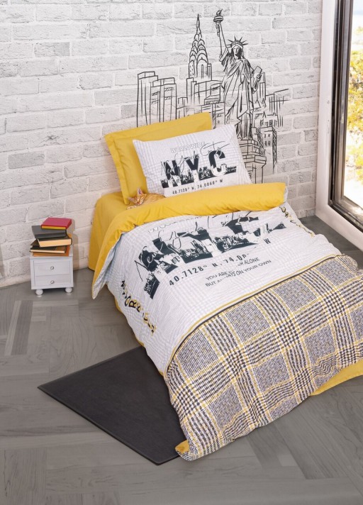 Lenjerie de pat pentru o persoana Young, Worldwide - Mustard, Cotton Box, Bumbac Ranforce