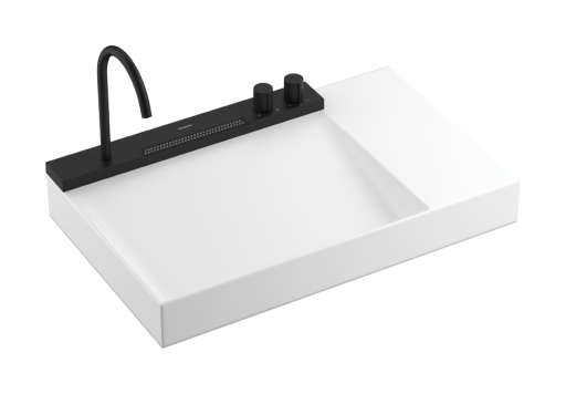 Lavoar asimetric cu baterie termostatata incorporata Hansgrohe Avalegra AquaUnit 78x47.5x10cm  orientare dreapta  negru mat