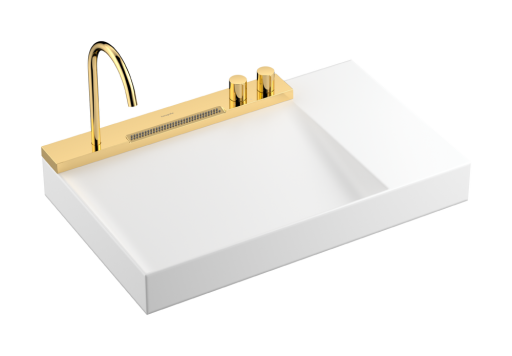 Lavoar asimetric cu baterie termostatata incorporata Hansgrohe Avalegra AquaUnit 78x47.5x10cm  orientare dreapta  gold optic