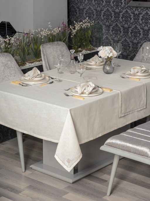 Set fete de masa 8 piese, Pera - Ecru, Cotton Box, 90% POLIESTER/10% BUMBAC