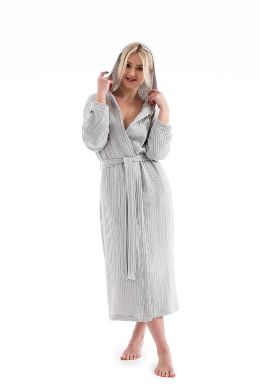 Halat de baie unisex, DC Home, Muslin, Bumbac , Gri
