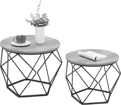 Set 2 masute de cafea, Vasagle, Vintage Flair, blat detasabil, 50x40 cm/40x36 cm, PAL/otel, gri/negru