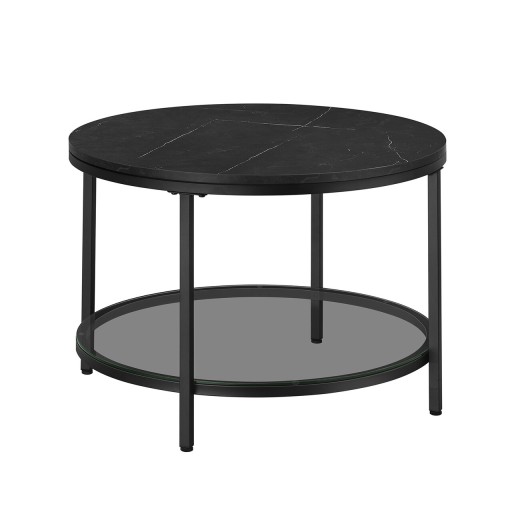 Masuta de cafea, Vasagle, Modern Faux Marble, 65x45 cm, PAL/sticla temperata/otel, negru
