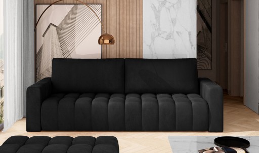Canapea extensibila 3 locuri ELTAP, Laz15, Lazaro, 247x97x92 cm, lemn/poliester, negru