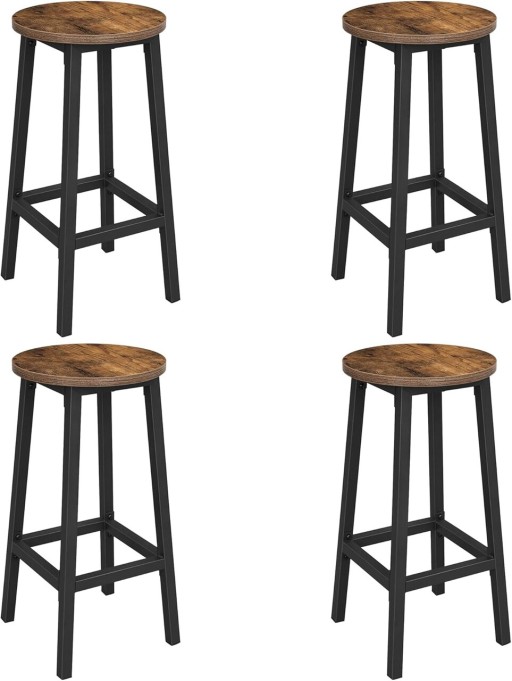 Set 4 scaune de bar, Vasagle, Industrial Design, 30x65 cm, max 150 kg, PAL/otel, maro