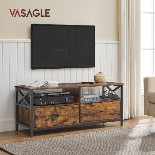 Comoda TV cu sertare, Vasagle, pana la 55 inch, 120x40x50 cm, PAL/otel, maro