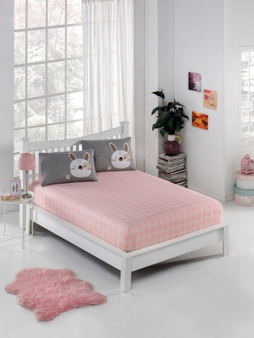 Set de pat pentru o persoana (cearceaf cu elastic si perna) 2 piese, Tavşancık, Eponj Home, 65% bumbac/35% poliester