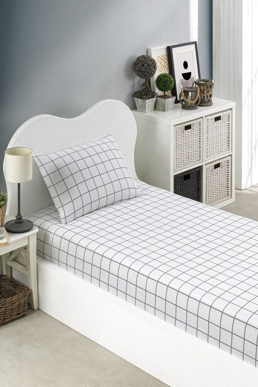 Set de pat pentru o persoana (cearceaf cu elastic si perna) 2 piese, Artus - Grey, Eponj Home, 65% bumbac/35% poliester