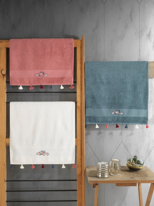 Set prosoape, Cotton Box, Asorti, Bumbac, Alb / Vermilion / Albastru
