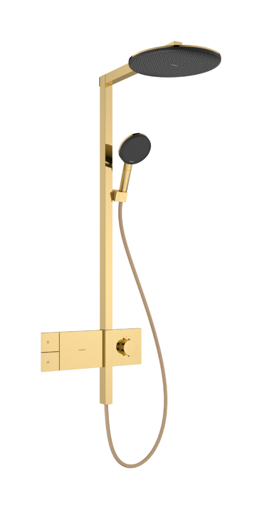 Coloana de dus Hansgrohe Raindance Alive S 300 1jet EcoSmart cu baterie termostatata ShowerSelect Comfort gold optic