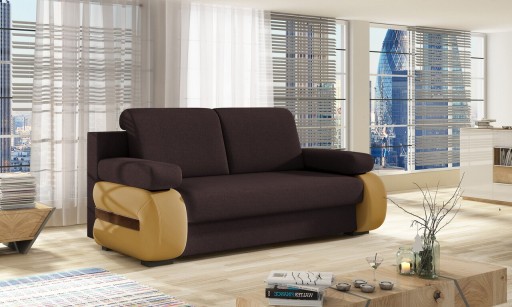 Canapea extensibila 3 locuri ELTAP, Laura, 202x79x84 cm, lemn/poliester, maro inchis/galben
