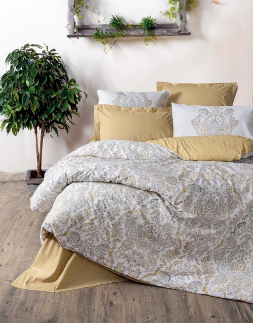 Lenjerie de pat pentru o persoana, Najva - Mustard, Cotton Box, Bumbac Ranforce
