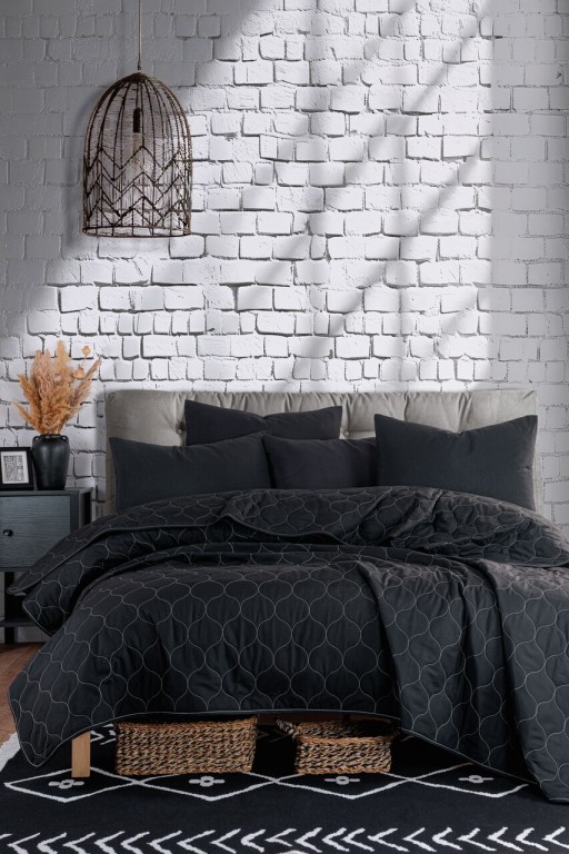 Cuvertura Single 155x200 cm, Solid - Black, Eponj Home, 65% bumbac/35% poliester