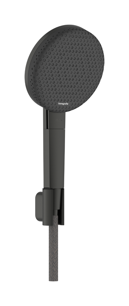 Set de dus Hansgrohe Raindance Alive Select S 125 3jet EcoSmart cu agatatoare si furtun de dus Designflex 160 cm  negru periat