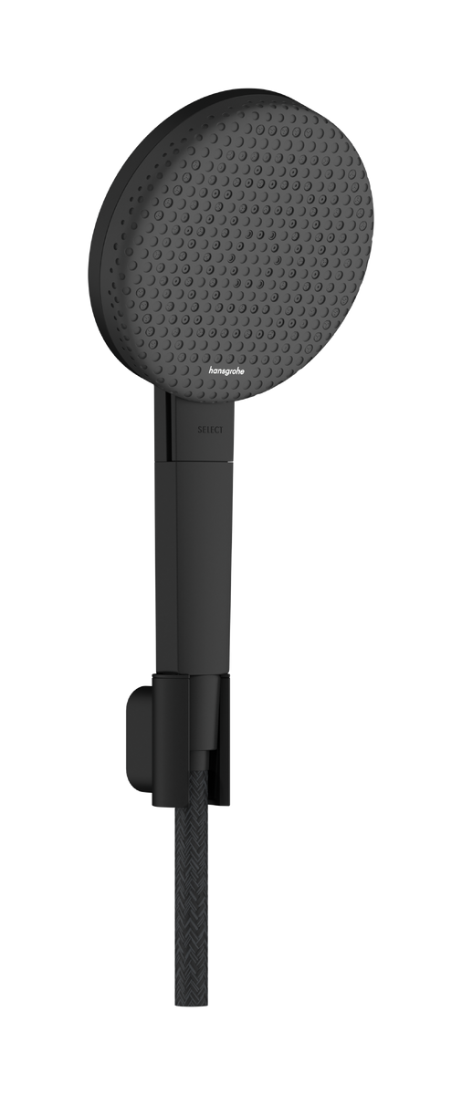 Set de dus Hansgrohe Raindance Alive Select S 125 3jet EcoSmart cu agatatoare si furtun de dus Designflex 160 cm  negru mat