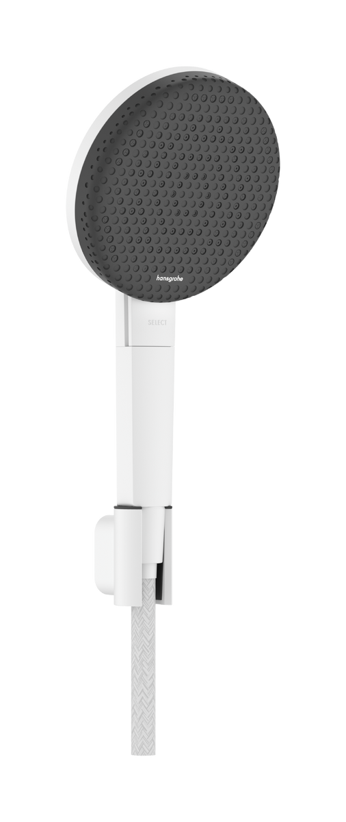 Set de dus Hansgrohe Raindance Alive Select S 125 3jet EcoSmart cu agatatoare si furtun de dus Designflex 160 cm  alb mat