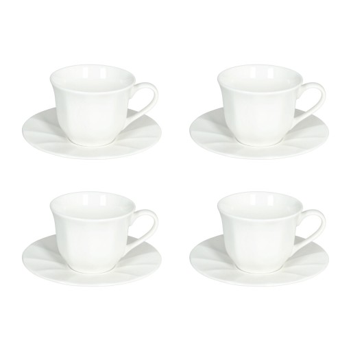 Set 4 cesti de ceai cu farfurie Queen, Andrea Fontebasso, 210 ml, New Bone China, alb