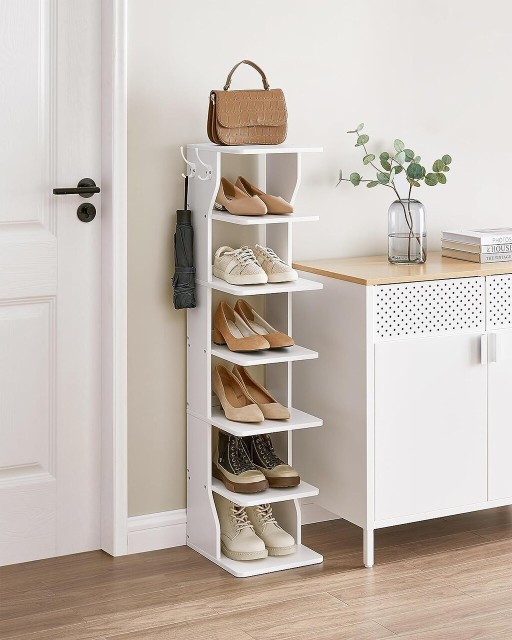 Pantofar ingust, Vasagle Slim, 6 perechi incaltaminte, 30x26.4x110.4 cm, PAL/otel, alb