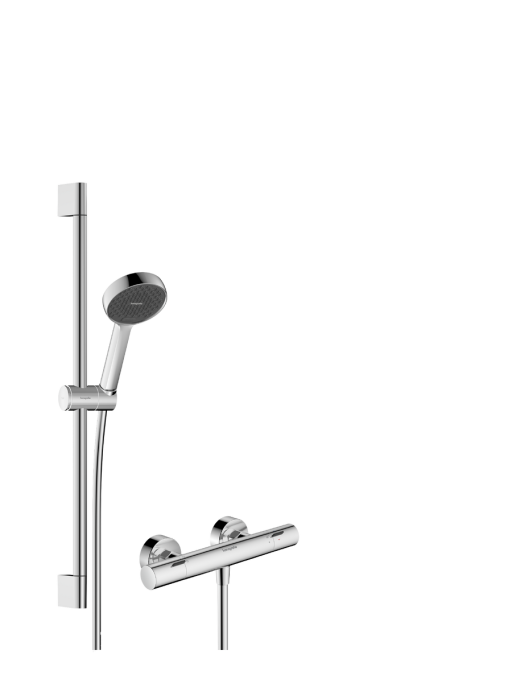 Baterie dus termostatata Hansgrohe Ecostat Fine cu set de dus Activera Select S 95 2jet EcoSmart cu bara 65 cm  crom