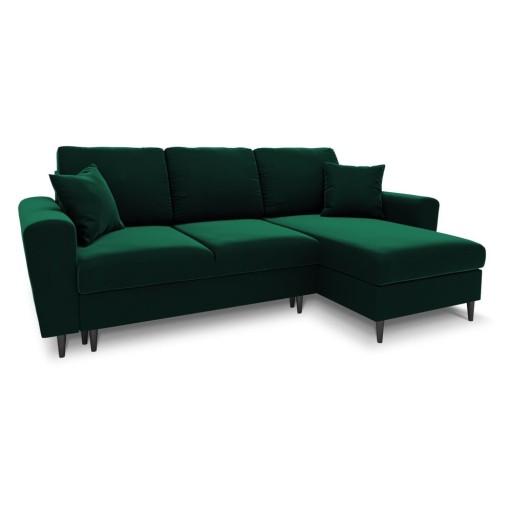 Colțar verde extensibil, cu spațiu de depozitare cu tapițerie din catifea Kyoto – Cosmopolitan Design