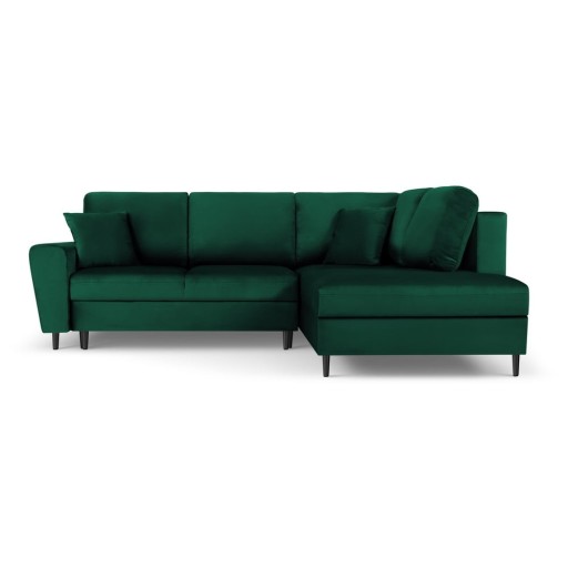 Colțar verde extensibil, cu spațiu de depozitare cu tapițerie din catifea (cu colț pe partea dreaptă, în formă de ”L”) Kyoto – Cosmopolitan Design