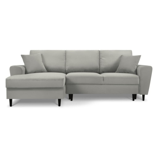 Colțar gri deschis extensibil, cu spațiu de depozitare cu tapițerie din catifea reiată (cu colț pe partea stângă, cu șezlong) Kyoto – Cosmopolitan Design