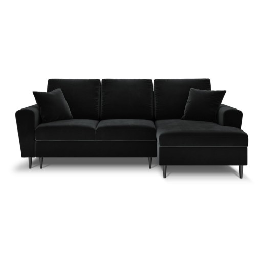 Colțar negru extensibil, cu spațiu de depozitare cu tapițerie din catifea (cu colț pe partea dreaptă, cu șezlong) Kyoto – Cosmopolitan Design