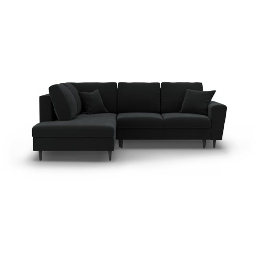 Colțar negru extensibil, cu spațiu de depozitare cu tapițerie din catifea (cu colț pe partea stângă-în formă de ”L”) Kyoto – Cosmopolitan Design