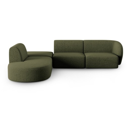 Colțar verde cu tapițerie din chenille (cu colț pe partea stângă, în formă de ”L”) Paolo – Milo Casa