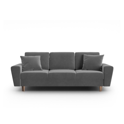 Canapea gri deschis extensibilă, cu spațiu de depozitare cu tapițerie din catifea 235 cm Kyoto – Cosmopolitan Design
