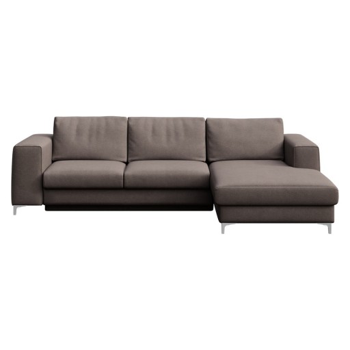 Colțar taupe extensibil, cu spațiu de depozitare cu tapițerie din catifea (cu colț pe partea dreaptă, cu șezlong) Rene – Rodier