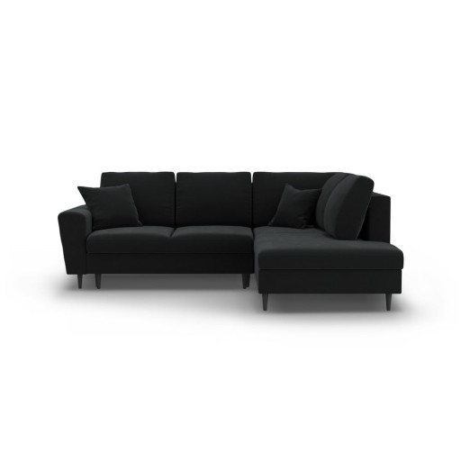 Colțar negru extensibil, cu spațiu de depozitare cu tapițerie din catifea (cu colț pe partea dreaptă-în formă de ”L”) Kyoto – Cosmopolitan Design