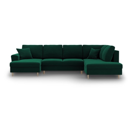 Colțar verde extensibil, cu spațiu de depozitare cu tapițerie din catifea (cu colț pe partea dreaptă-în formă de "U") Kyoto – Cosmopolitan Design