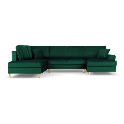 Colțar verde extensibil, cu spațiu de depozitare cu tapițerie din catifea (cu colț pe partea stângă, în formă de "U") Kyoto – Cosmopolitan Design