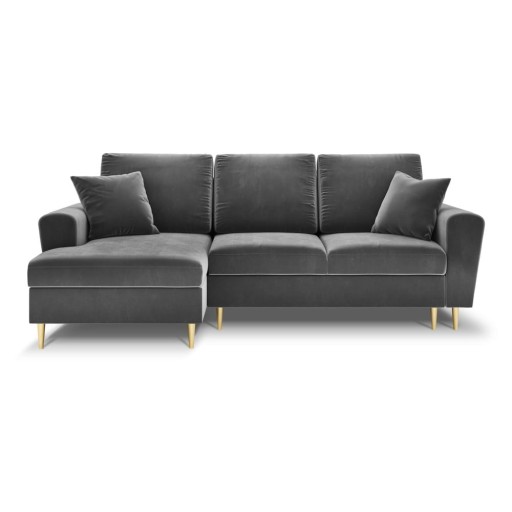 Colțar gri deschis extensibil, cu spațiu de depozitare cu tapițerie din catifea (cu colț pe partea stângă, cu șezlong) Kyoto – Cosmopolitan Design
