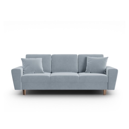 Canapea albastru-deschis extensibilă, cu spațiu de depozitare cu tapițerie din catifea 235 cm Kyoto – Cosmopolitan Design