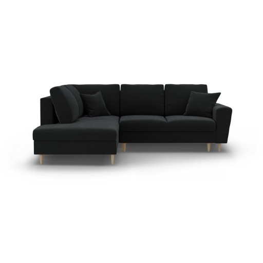 Colțar negru extensibil, cu spațiu de depozitare cu tapițerie din catifea (cu colț pe partea stângă-în formă de ”L”) Kyoto – Cosmopolitan Design