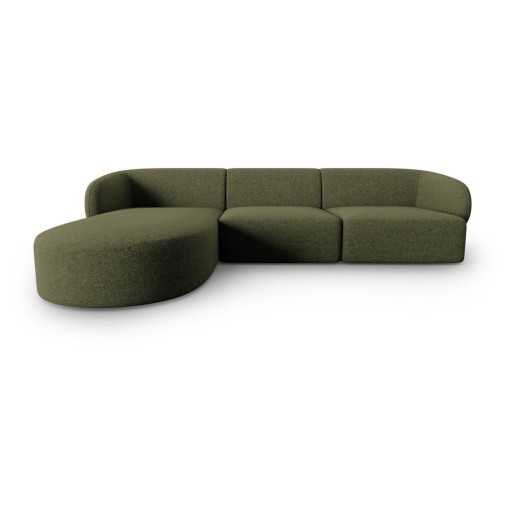Colțar verde cu tapițerie din chenille (cu colț pe partea stângă, cu șezlong) Paolo – Milo Casa