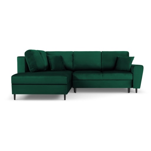 Colțar verde extensibil, cu spațiu de depozitare cu tapițerie din catifea (cu colț pe partea stângă, în formă de ”L”) Kyoto – Cosmopolitan Design