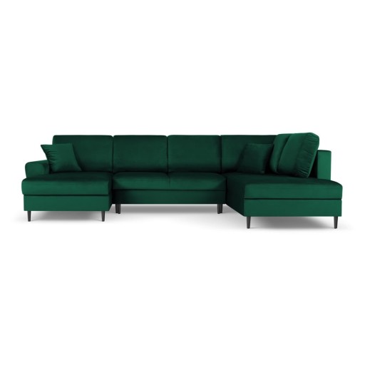 Colțar verde extensibil, cu spațiu de depozitare cu tapițerie din catifea (cu colț pe partea dreaptă, în formă de "U") Kyoto – Cosmopolitan Design