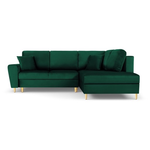 Colțar verde extensibil, cu spațiu de depozitare cu tapițerie din catifea (cu colț pe partea dreaptă, în formă de ”L”) Kyoto – Cosmopolitan Design