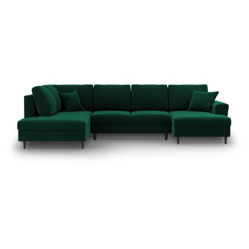 Colțar verde extensibil, cu spațiu de depozitare cu tapițerie din catifea (cu colț pe partea stângă-în formă de "U") Kyoto – Cosmopolitan Design