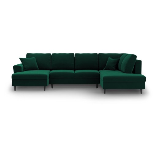 Colțar verde extensibil, cu spațiu de depozitare cu tapițerie din catifea (cu colț pe partea dreaptă-în formă de "U") Kyoto – Cosmopolitan Design