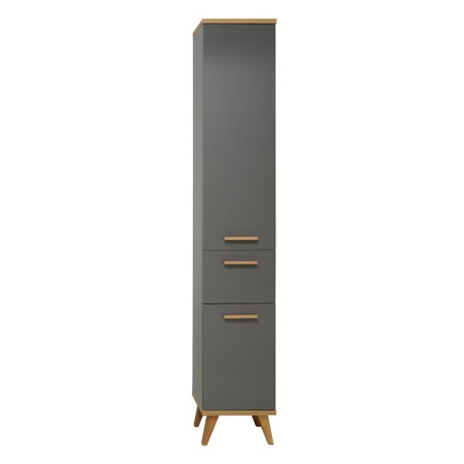 Dulap de baie gri înalt-îngust cu aspect de lemn de stejar 35,5x205 cm Quickset 924 – Pelipal