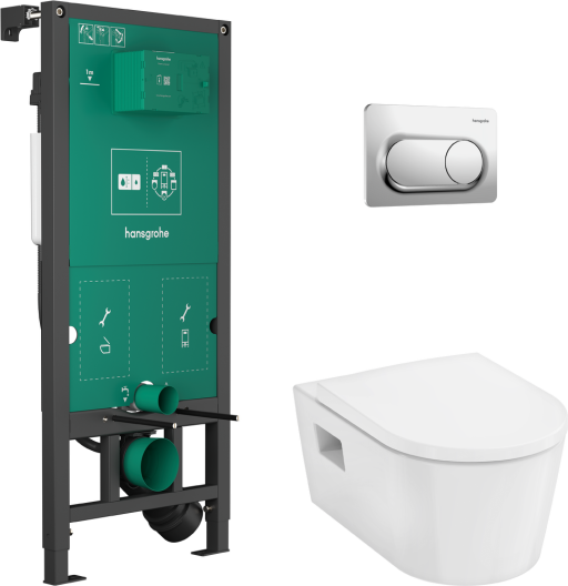 Set complet vas wc Hansgrohe EluPura Original S cu capac inchidere lenta  rezervor incastrat iFrame si clapeta iFrame Original S crom