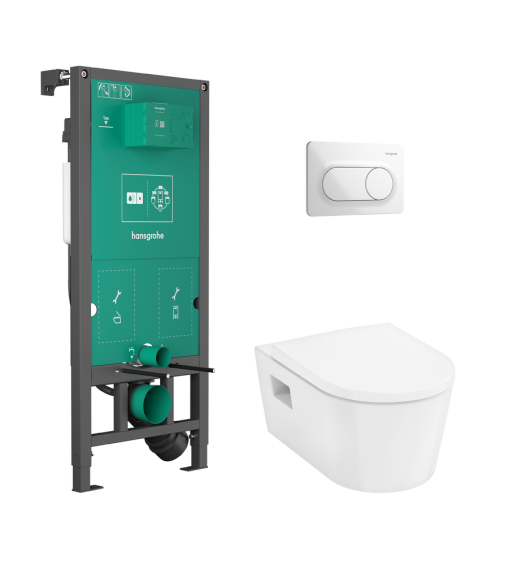 Set complet vas wc Hansgrohe EluPura Original S cu capac inchidere lenta  rezervor incastrat iFrame si clapeta iFrame Original S alb