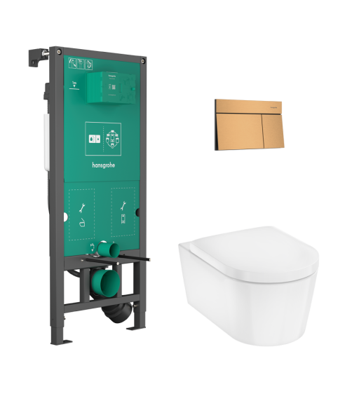Set complet vas wc Hansgrohe EluPura S WC cu capac inchidere lenta  rezervor incastrat iFrame si clapeta iFrame Element E  bronz periat