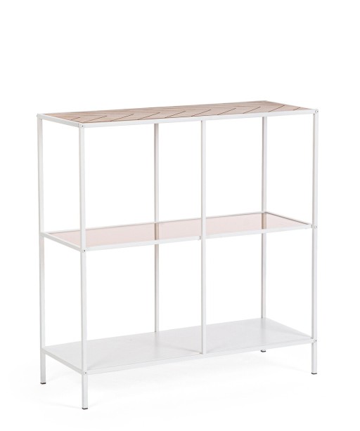 Consola Haldor, Bizzotto, 82x33x85 cm, otel/MDF furniruit/sticla temperata, alb