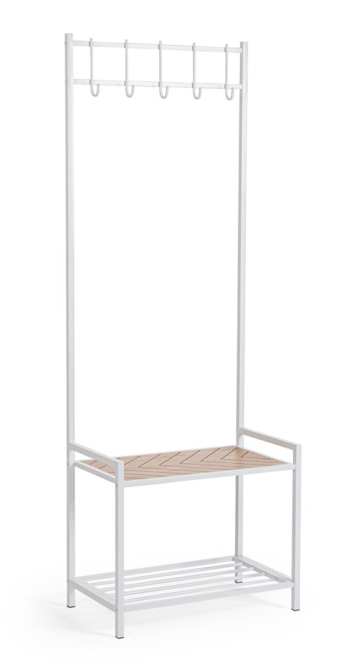 Cuier cu pantofar Haldor, Bizzotto, 64.5x37.5x180 cm, otel/MDF, alb/natural